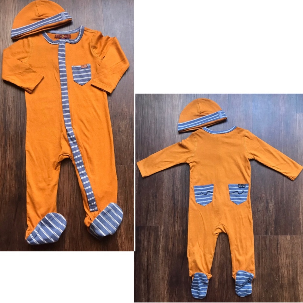 7 FOR ALL MANKIND BABY FOOTSIE OUTFIT & HAT SIZE 6-9 MONTHS